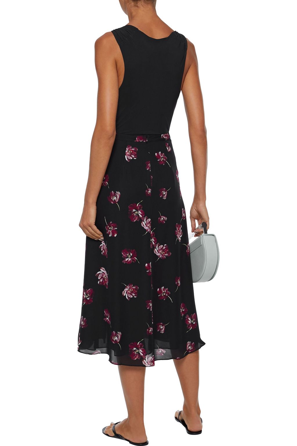 NICHOLAS Pintucked floral-print silk crepe de chine midi skirt