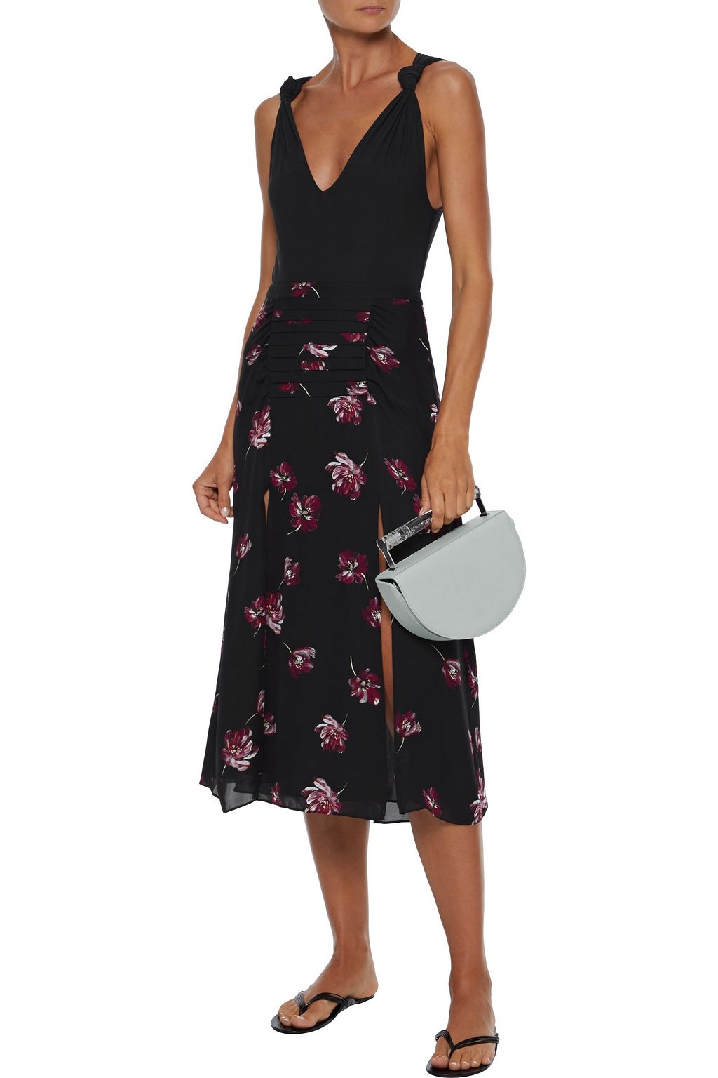 NICHOLAS Pintucked floral-print silk crepe de chine midi skirt