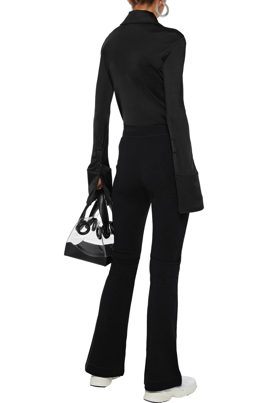 ACNE STUDIOS Paneled leather and ribbed knit flared pants