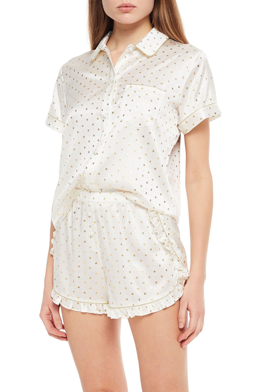 MORGAN LANE Tami metallic printed silk-blend satin pajama shirt