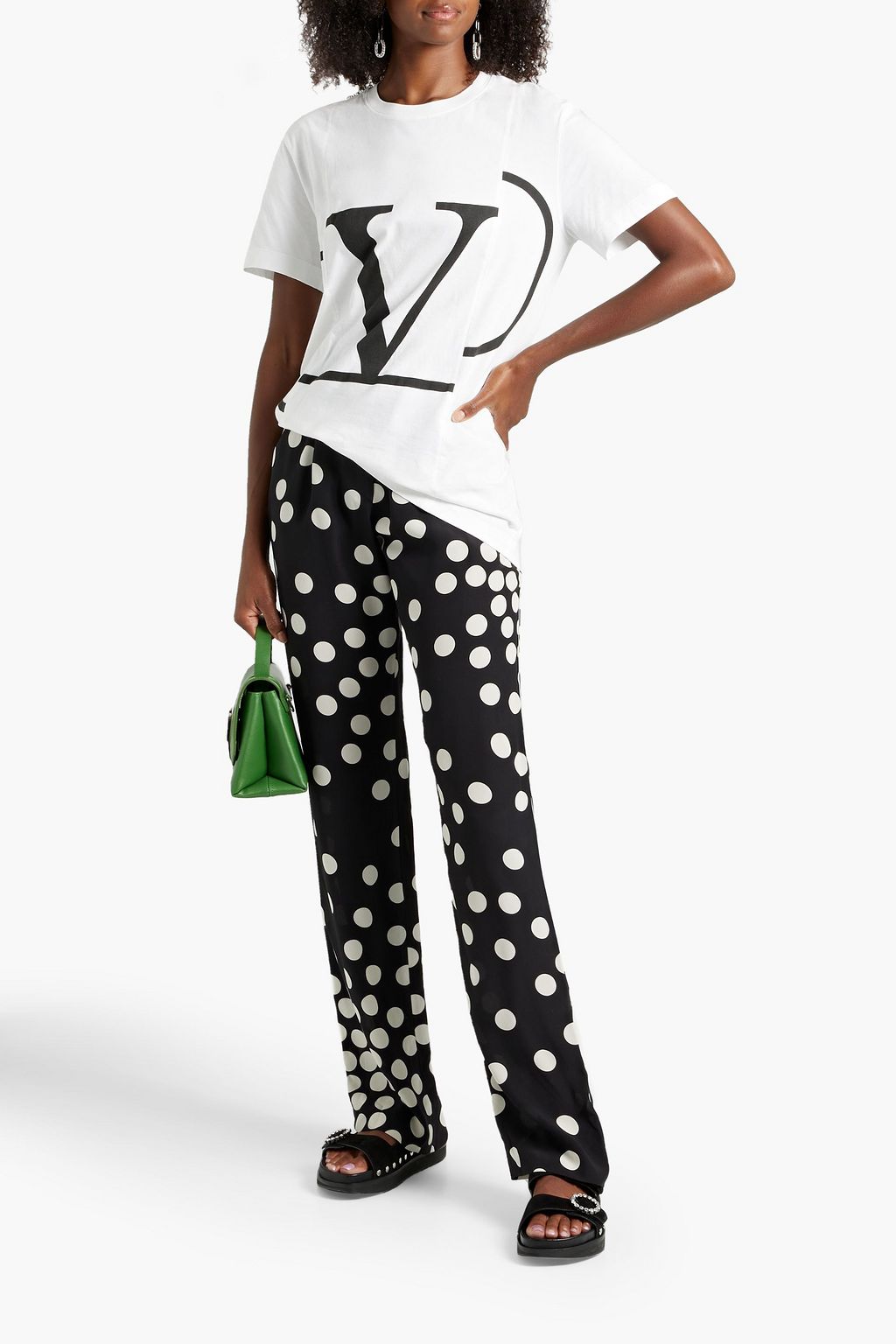 VALENTINO GARAVANI Polka-dot silk crepe de chine straight-leg pants