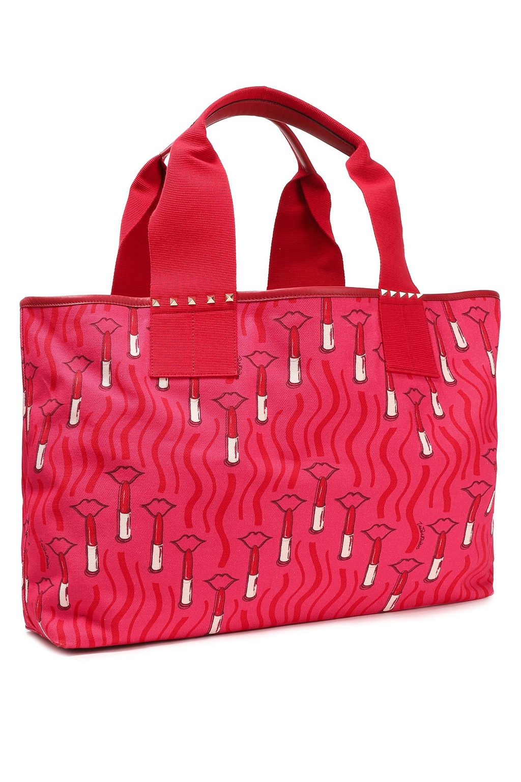 VALENTINO GARAVANI Leather-trimmed studded printed canvas tote