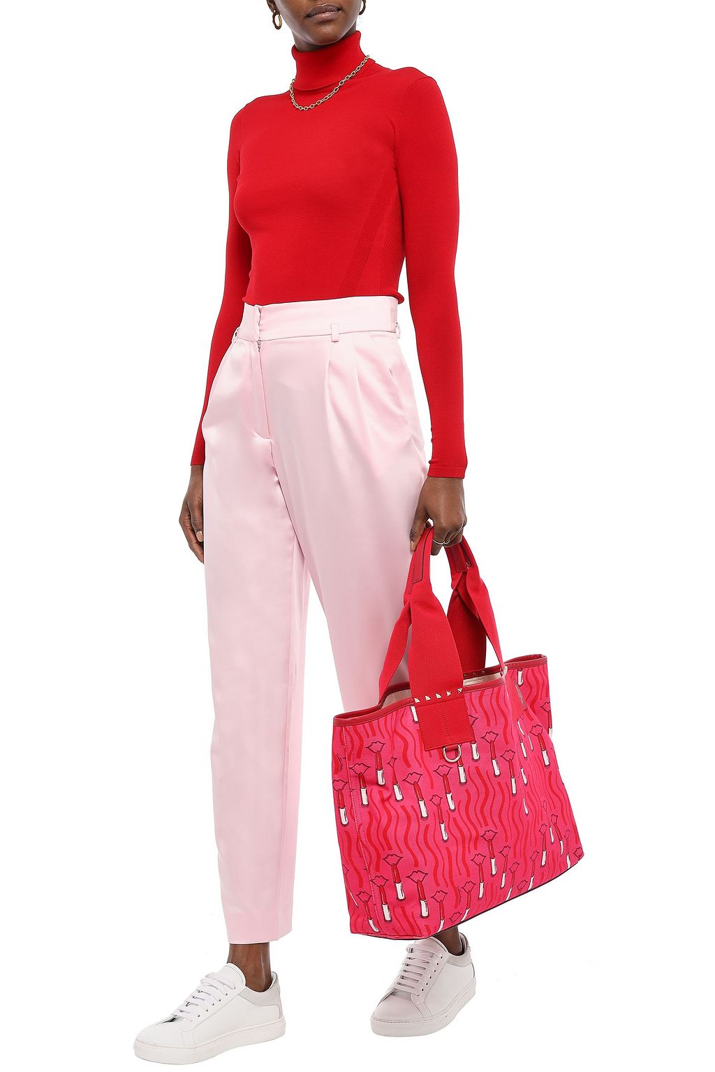 VALENTINO GARAVANI Leather-trimmed studded printed canvas tote