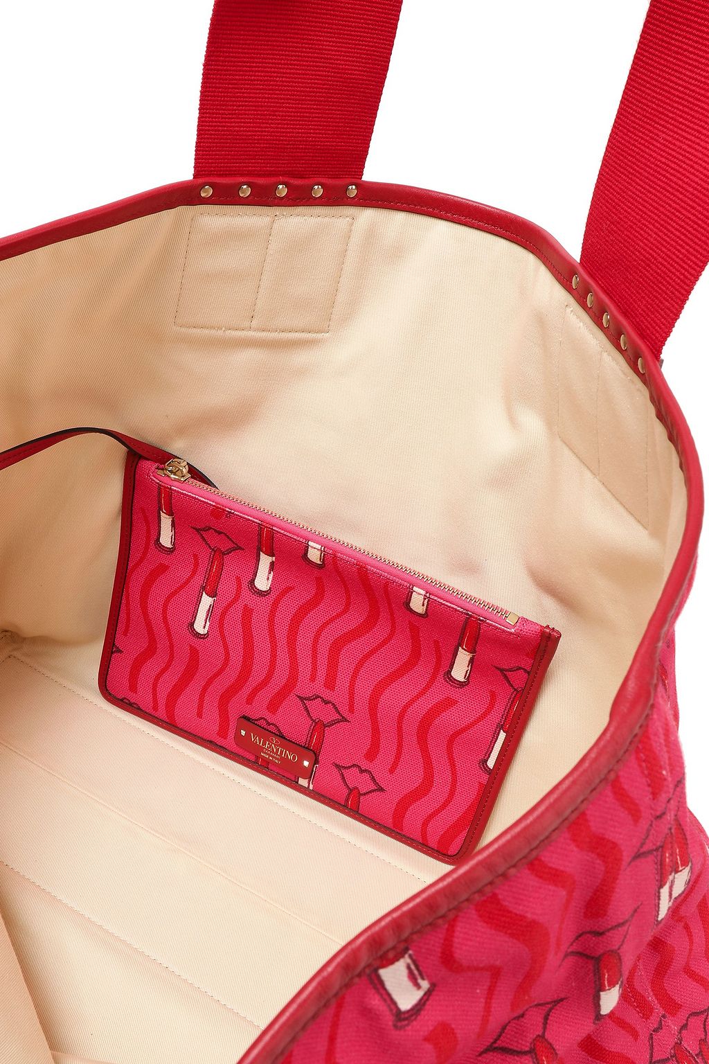 VALENTINO GARAVANI Leather-trimmed studded printed canvas tote