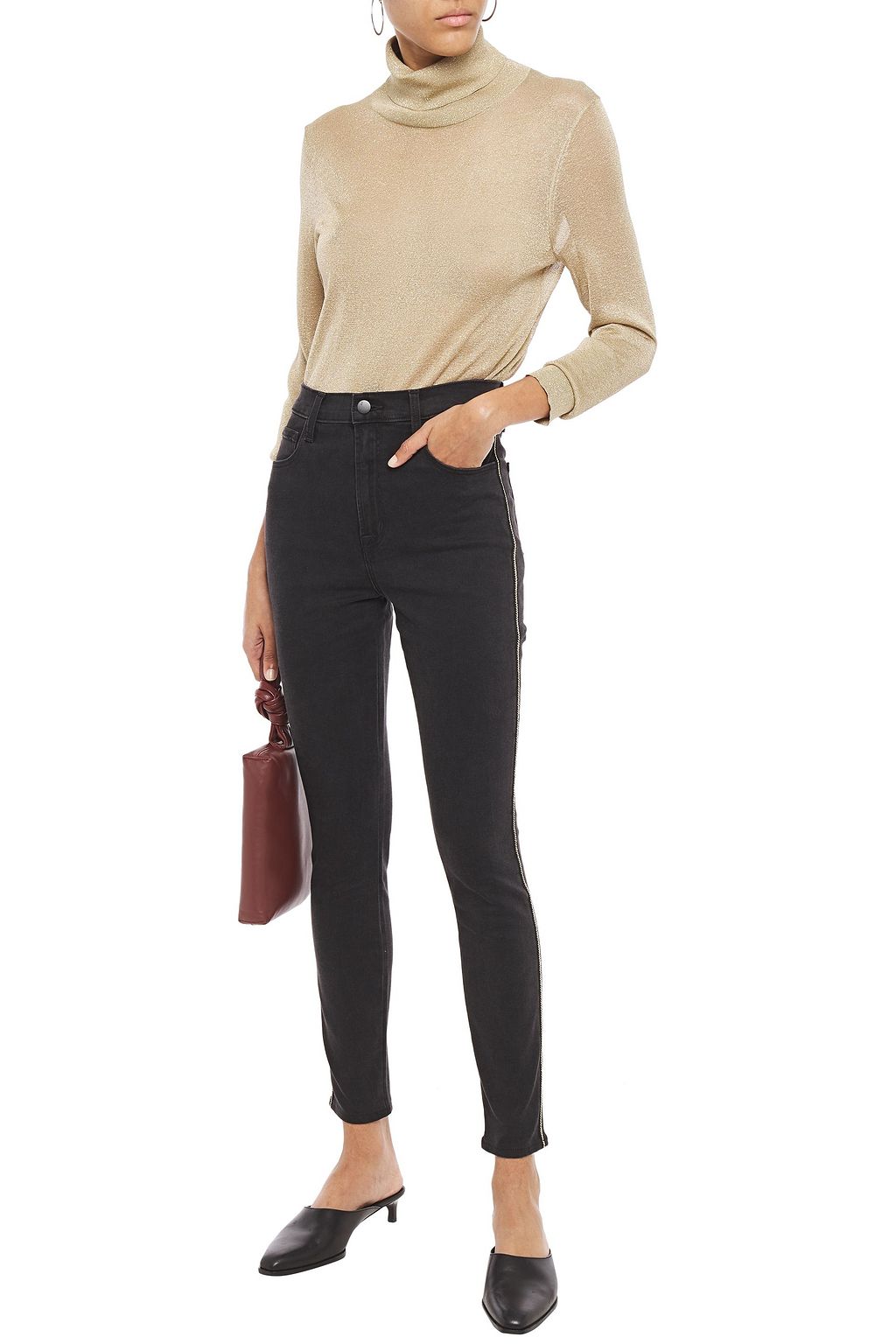 J BRAND Leenah metallic-trimmed high-rise skinny jeans