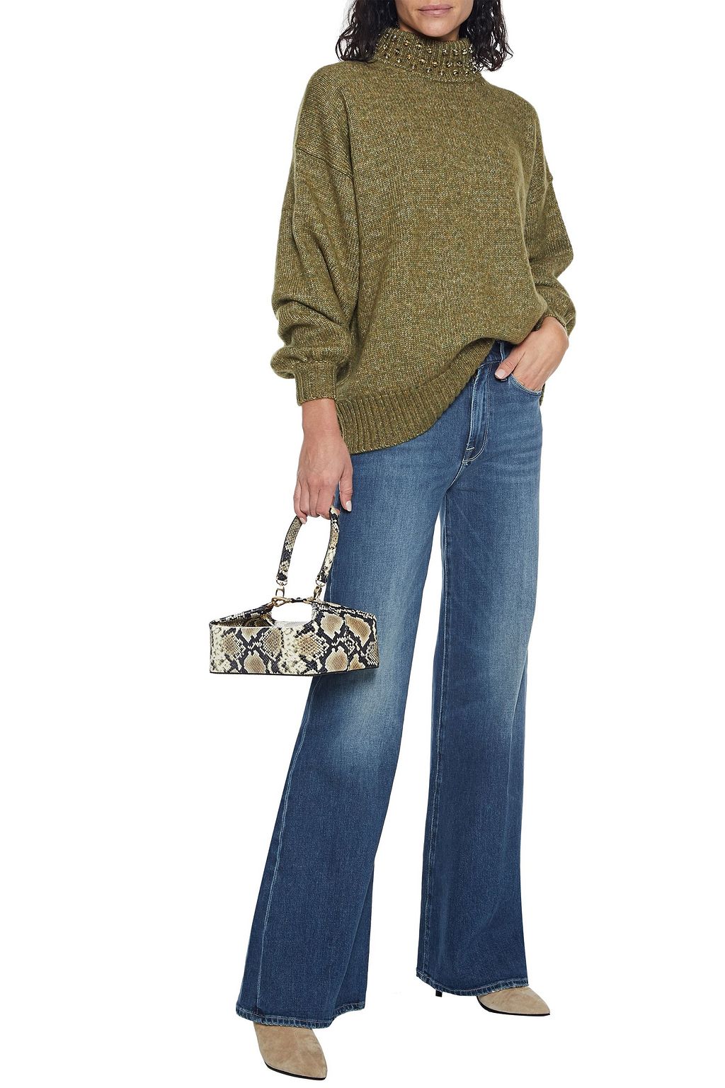 SEE BY CHLOÉ Bead-embellished marled wool and cotton-blend turtleneck sweater
