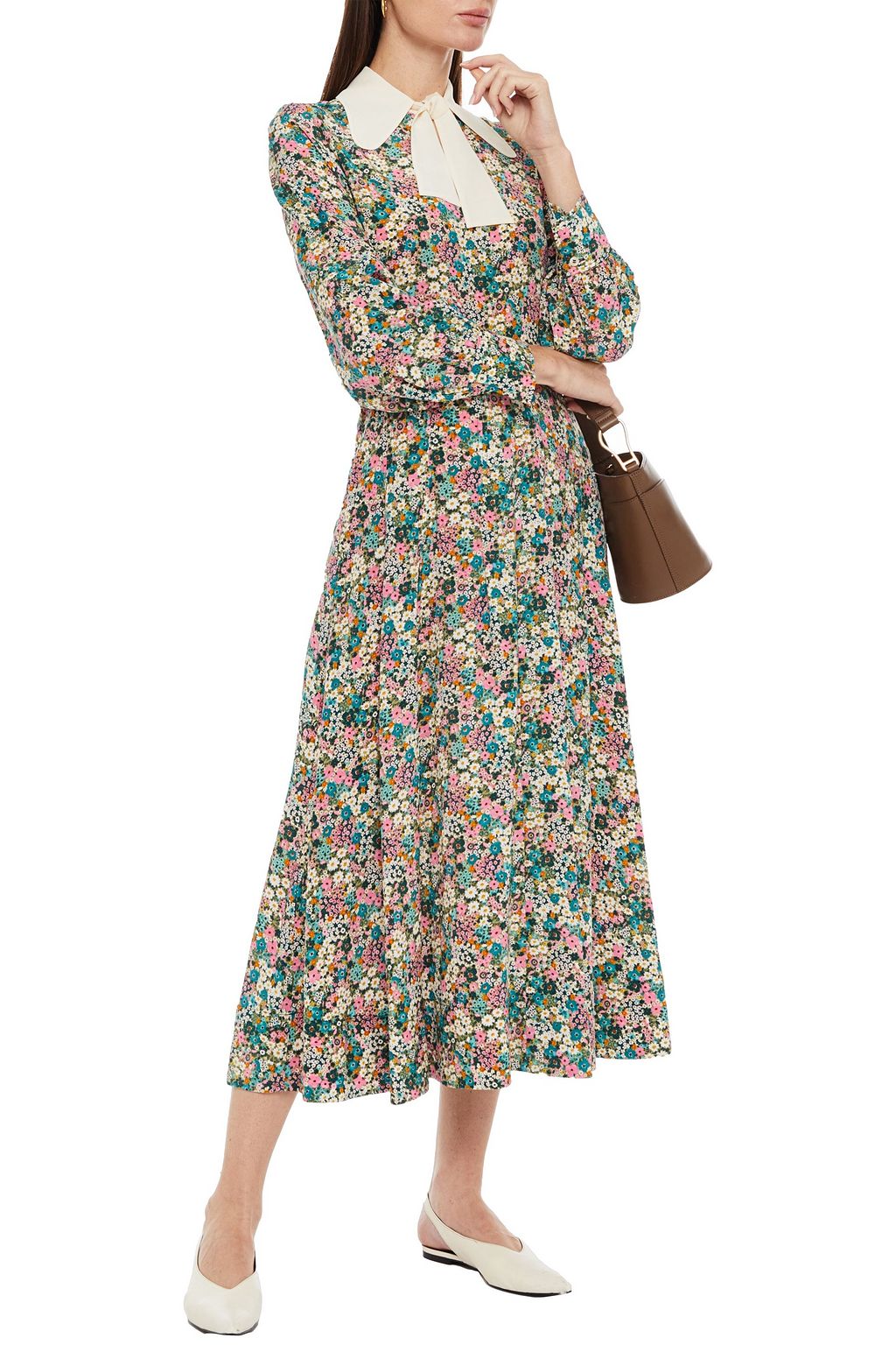 SEE BY CHLOÉ Pussy-bow floral-print silk crepe de chine midi dress