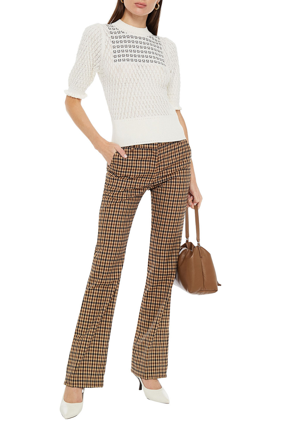 See By Chloé Intarsia-trimmed Pointelle-knit Cotton And Alpaca-blend Jumper In White