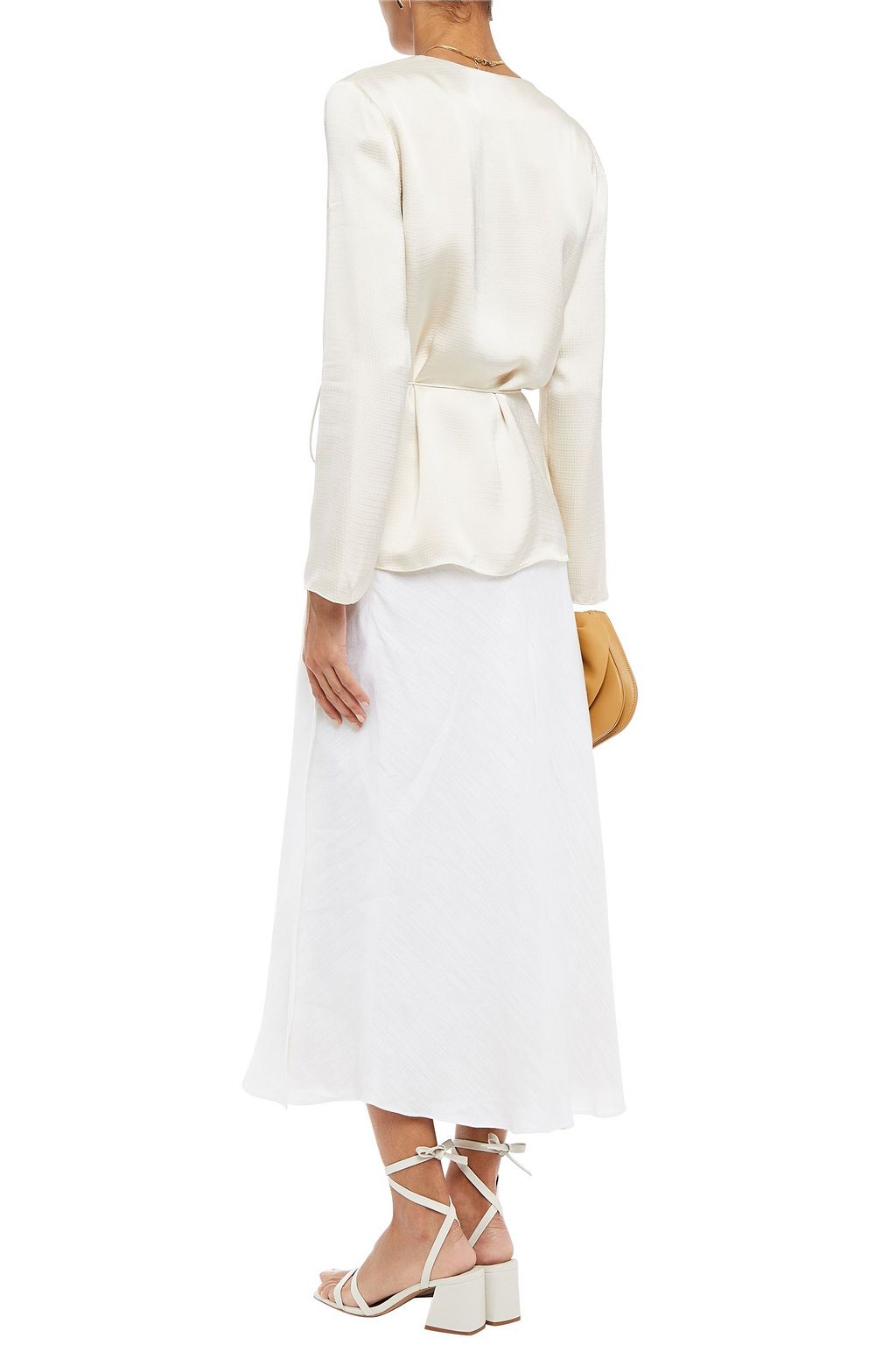 THEORY Wrap-effect linen-blend midi skirt