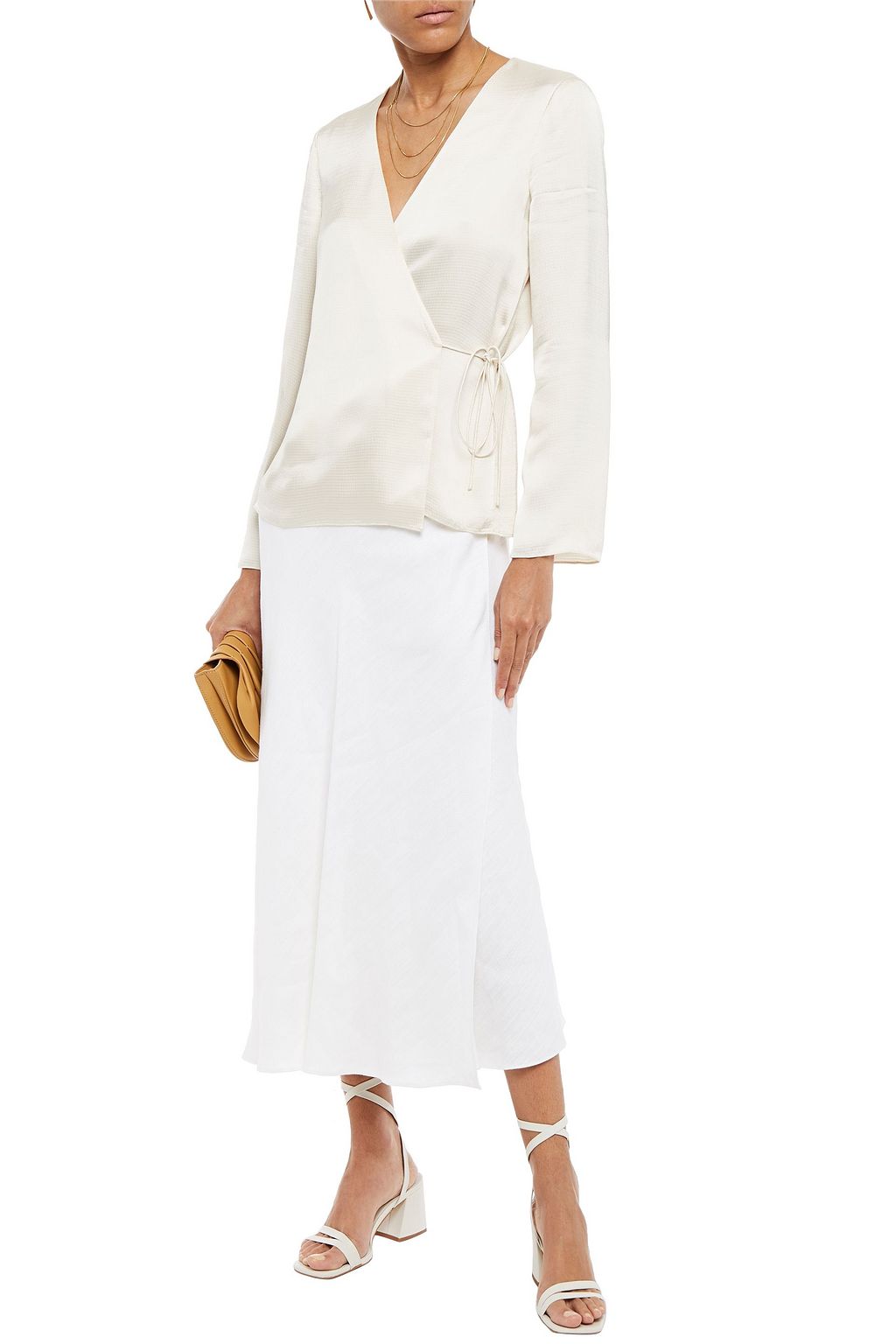 THEORY Wrap-effect linen-blend midi skirt