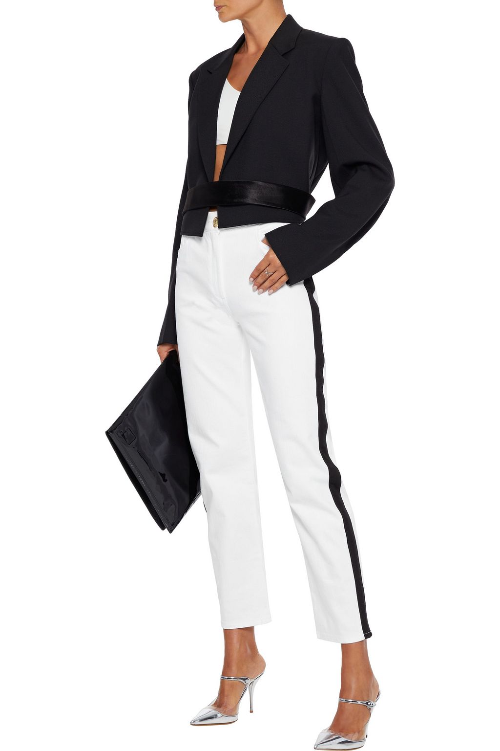 BALMAIN Striped high-rise straight-leg jeans