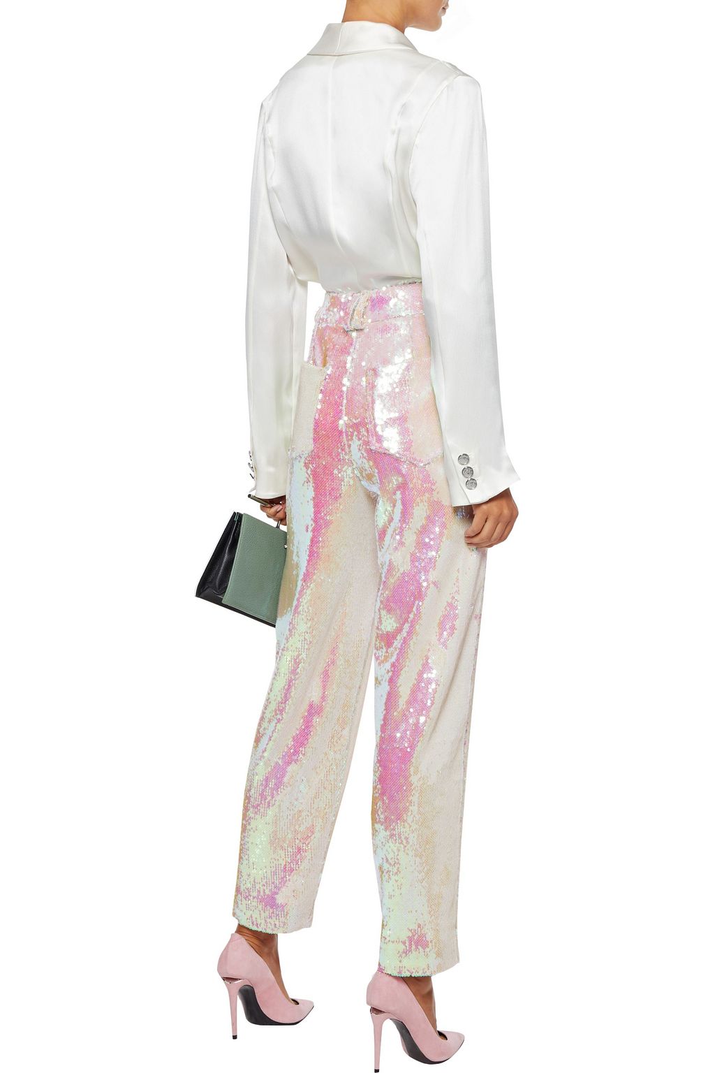 BALMAIN Iridescent sequined ponte tapered pants