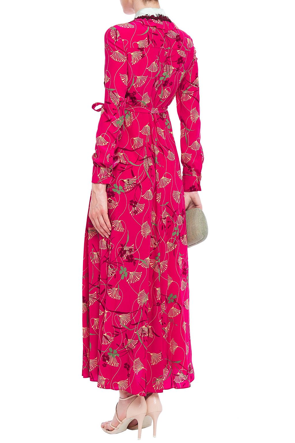 VALENTINO GARAVANI Satin-trimmed pintucked floral-print silk crepe de chine maxi dress