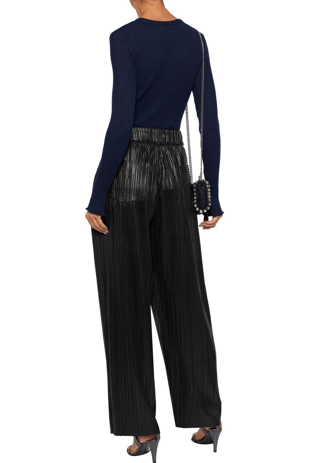 BALMAIN Coated plissé-jersey wide-leg pants