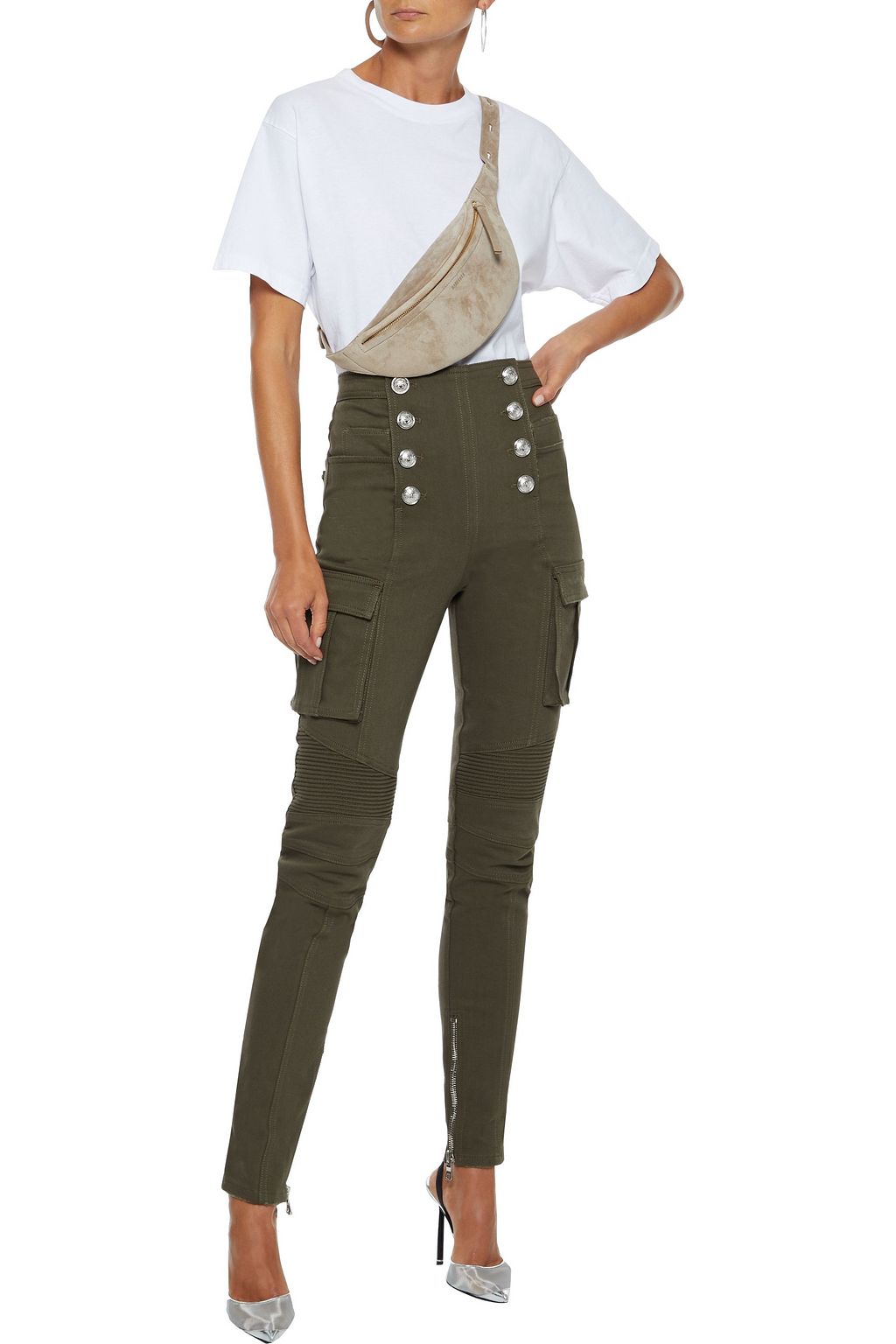BALMAIN Button-detailed stretch-cotton twill skinny pants