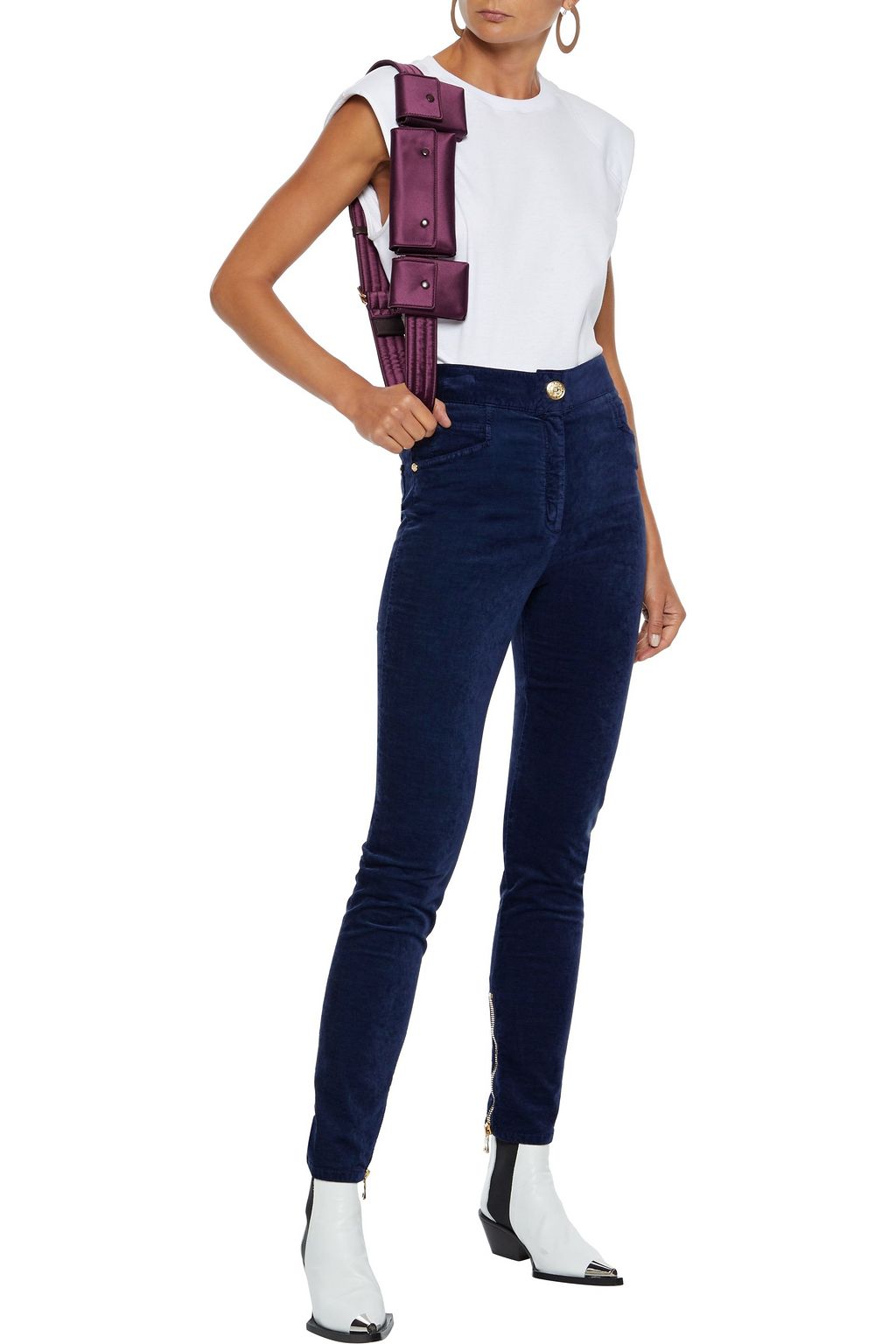 BALMAIN Cotton-blend velvet skinny pants