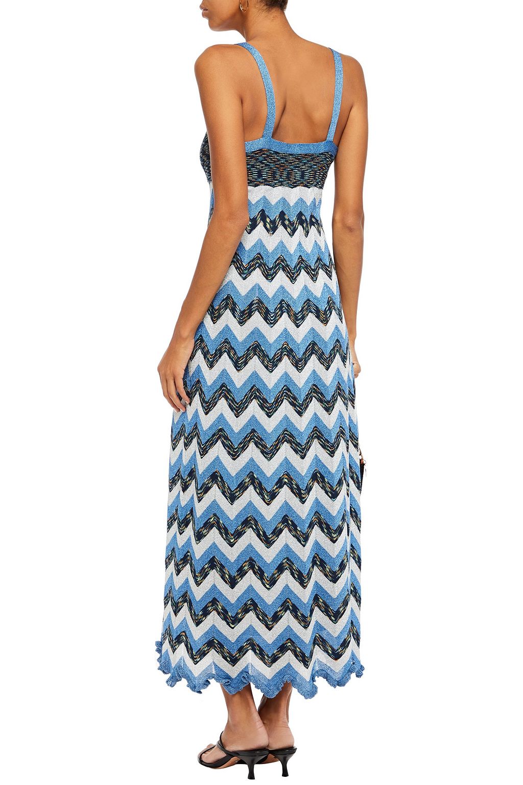M MISSONI Ruffle-trimmed metallic crochet-knit maxi dress