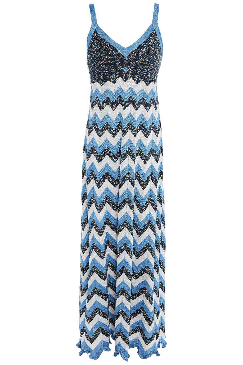 Paneled metallic crochet knit maxi dress azure One Size