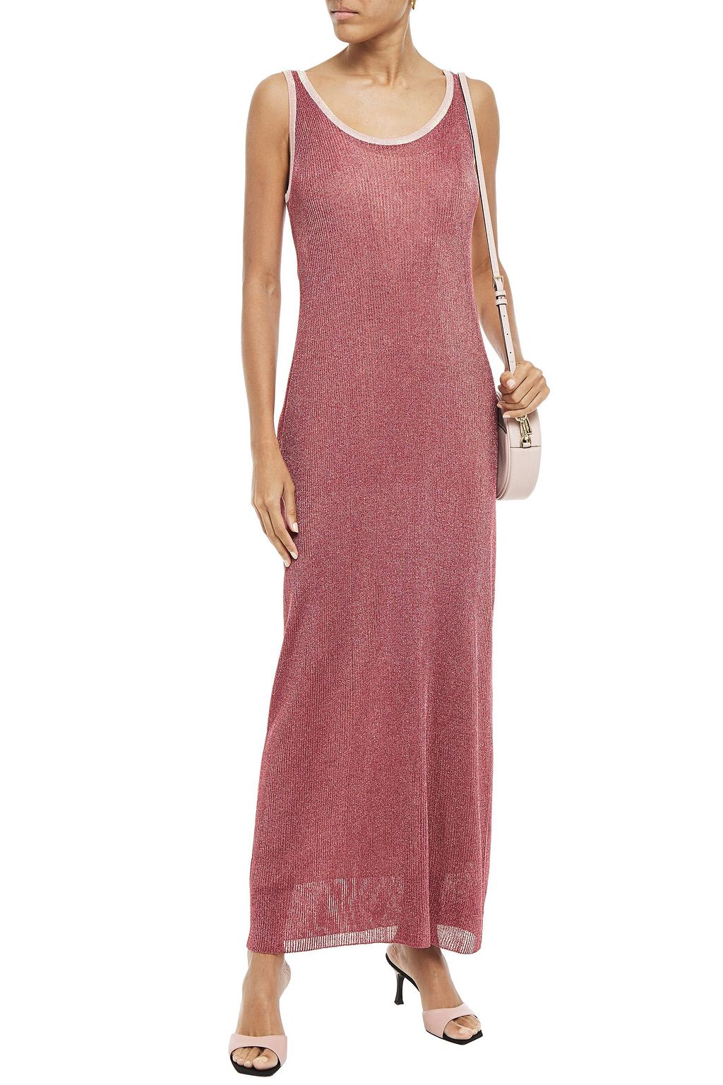 Antique rose Tieback metallic ribbedknit maxi dress Sale up to 70