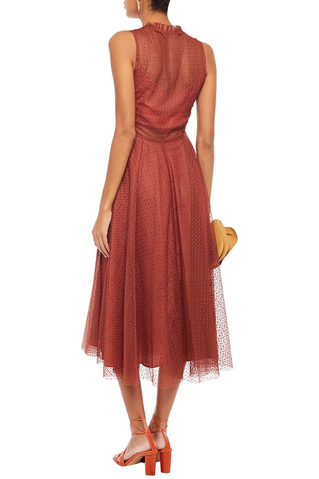 SANDRO Cassy ruffle-trimmed embroidered tulle midi dress