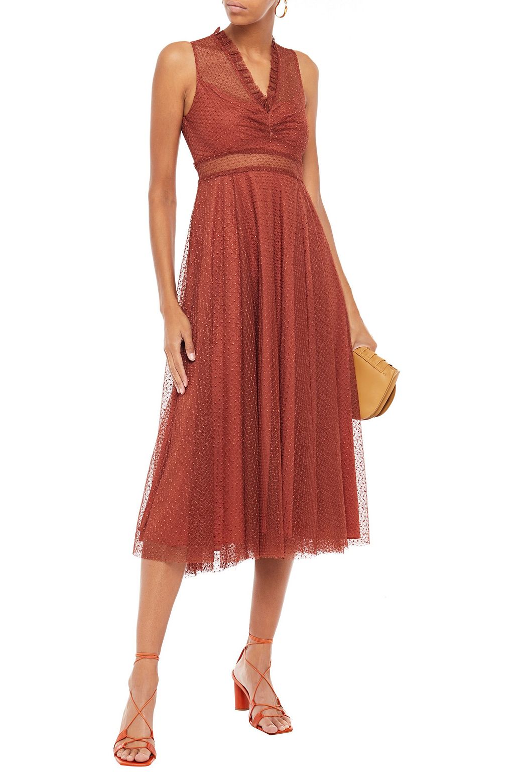 SANDRO Cassy ruffle-trimmed embroidered tulle midi dress