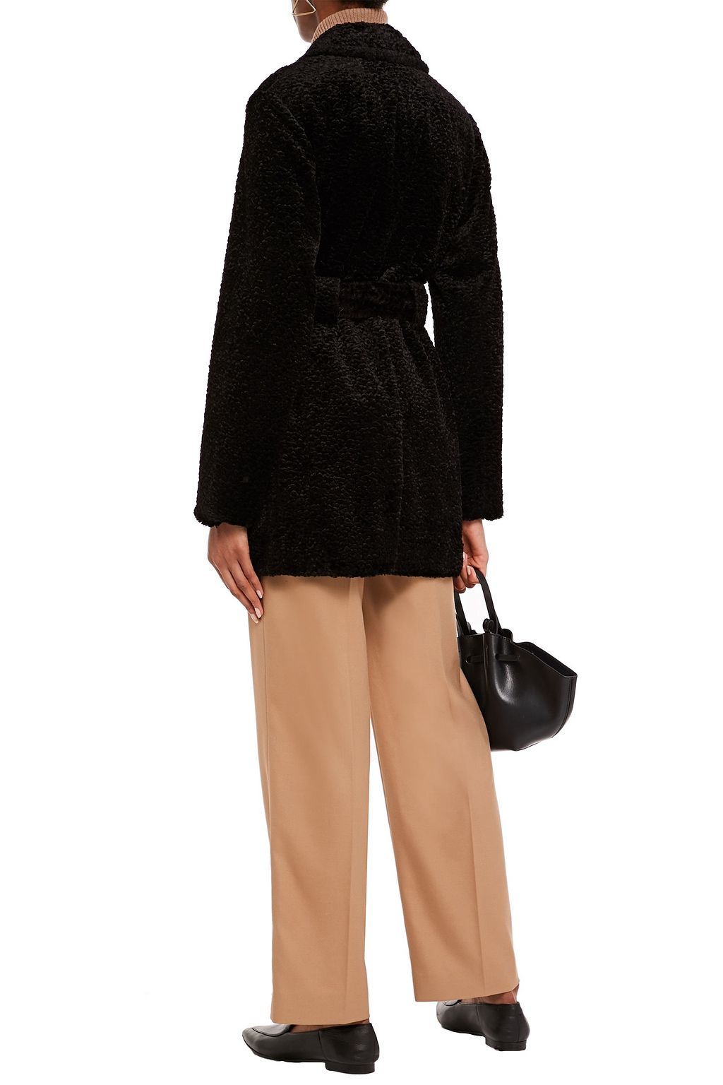 THEORY Double-breasted belted faux fur coat