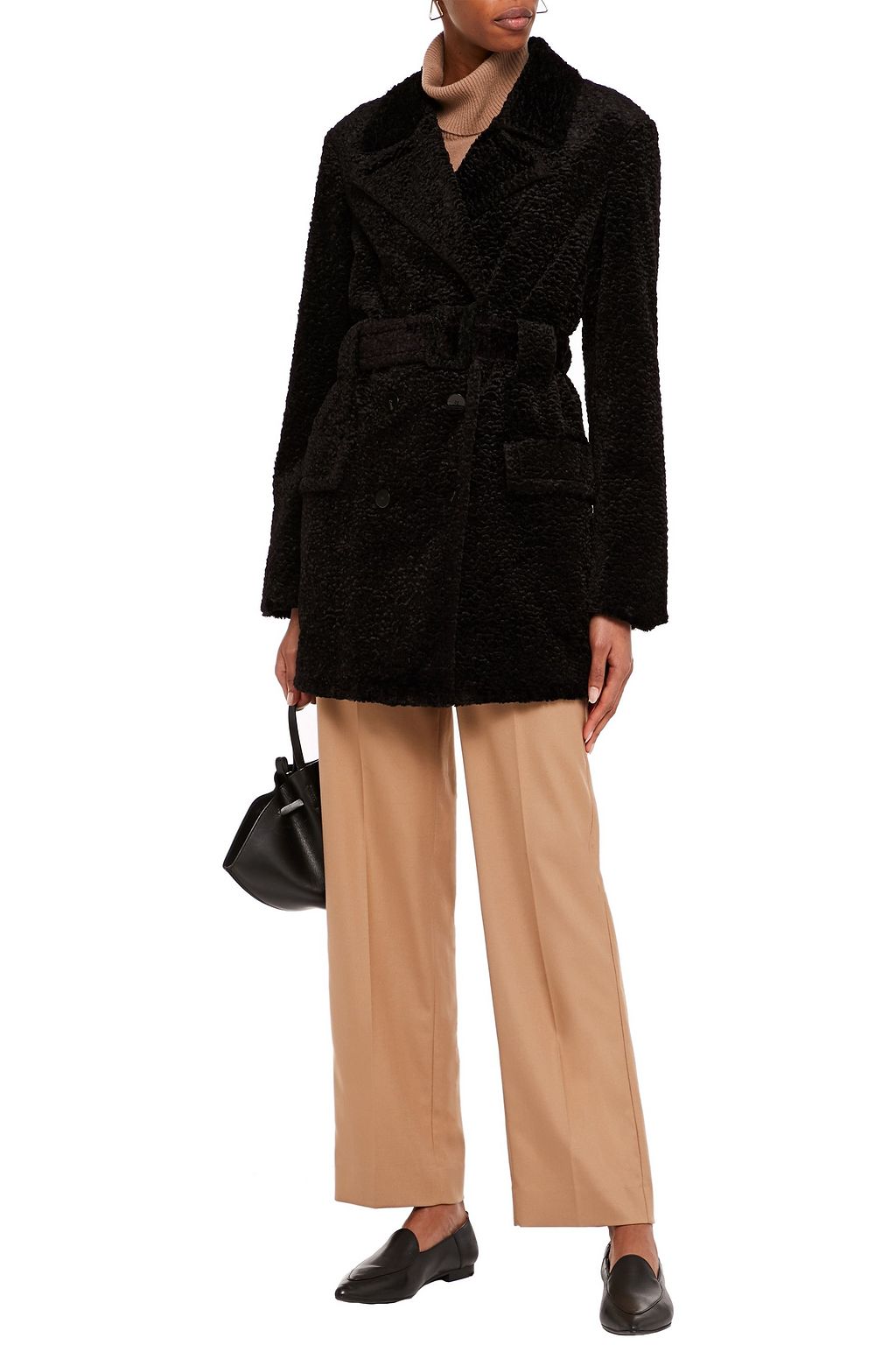 THEORY Double-breasted belted faux fur coat