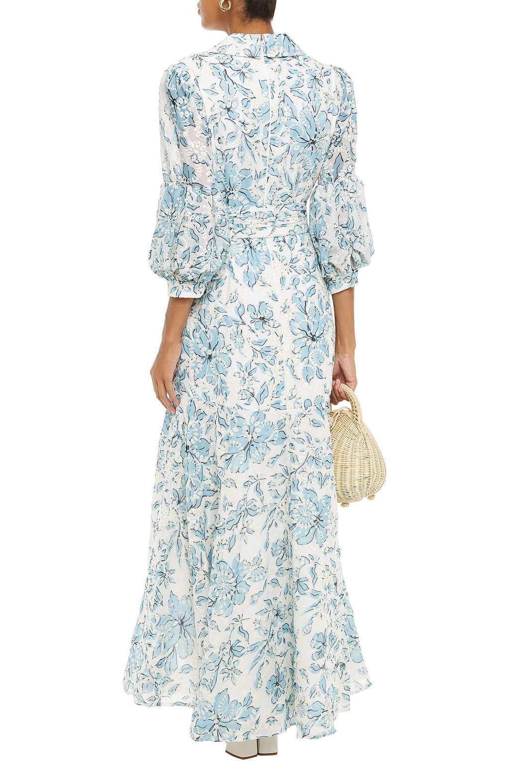 BADGLEY MISCHKA Asymmetric embroidered floral-print georgette dress