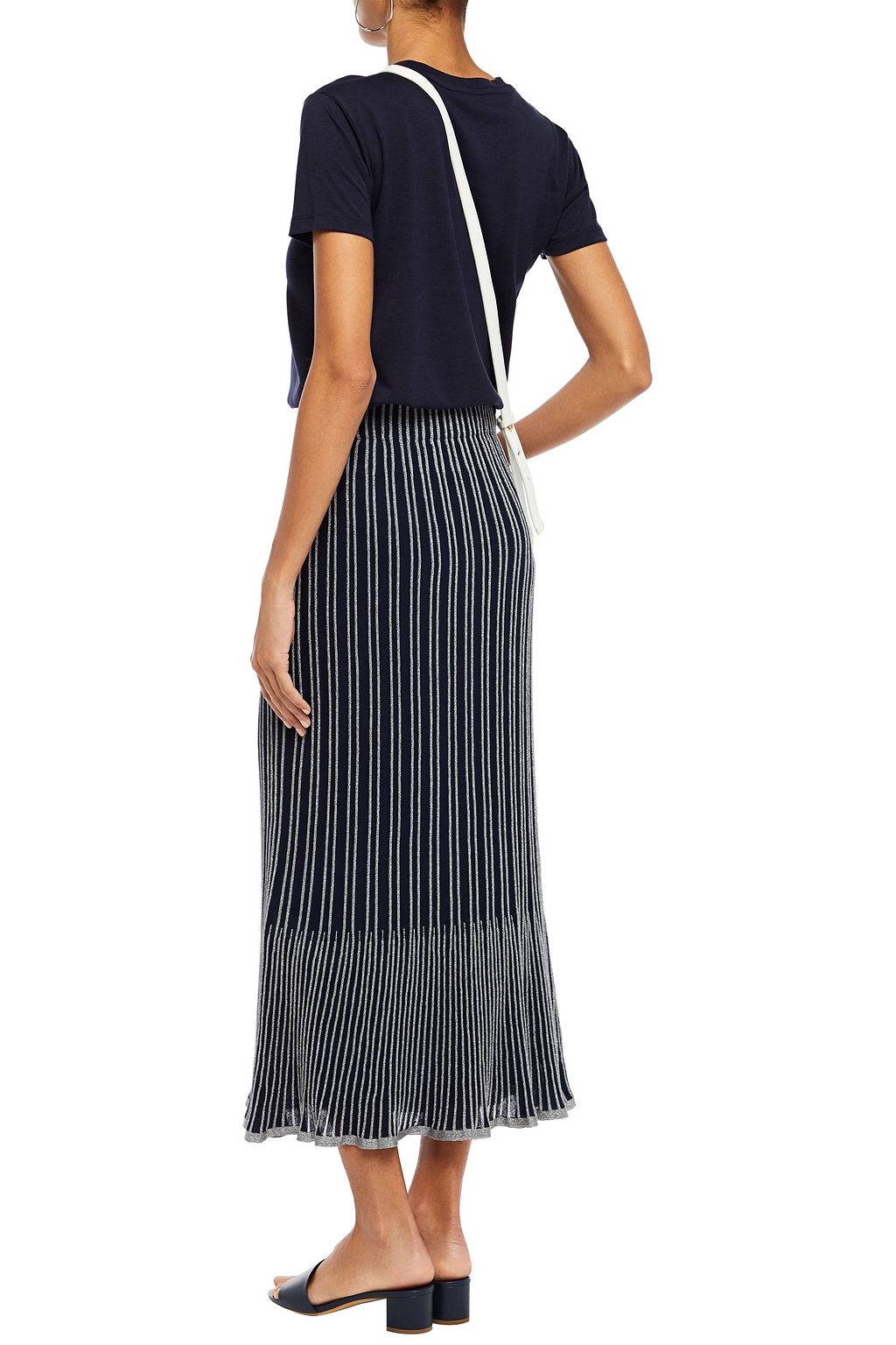M MISSONI Metallic striped crochet-knit cotton-blend midi skirt
