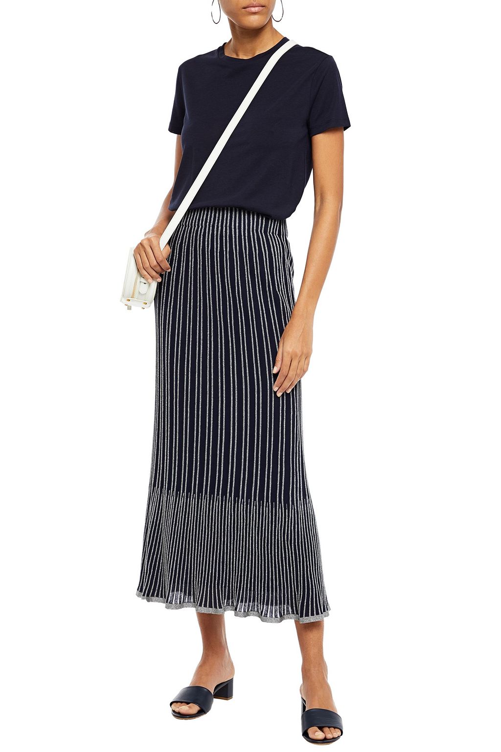 M MISSONI Metallic striped crochet-knit cotton-blend midi skirt