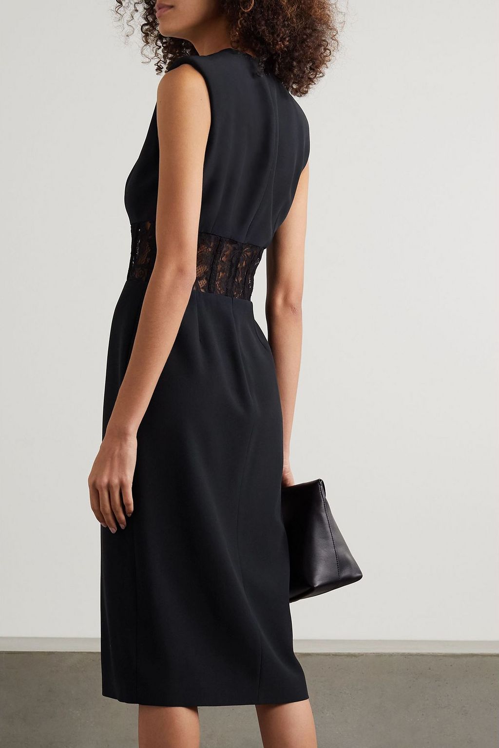MCQUEEN Lace-trimmed crepe midi dress