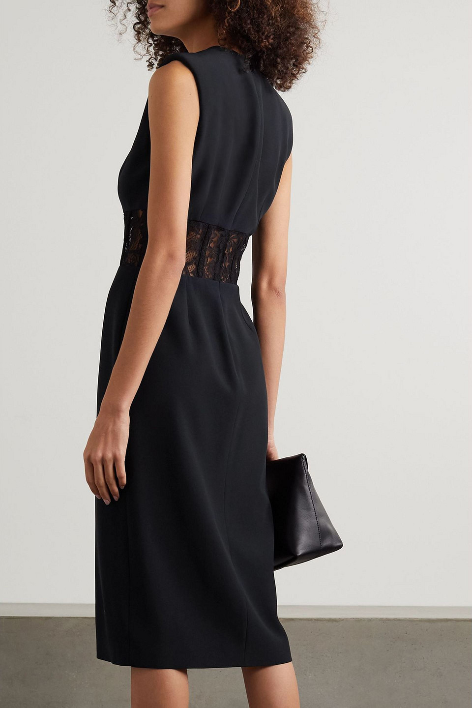 Alexander Mcqueen Lace-trimmed Crepe Midi Dress In Black