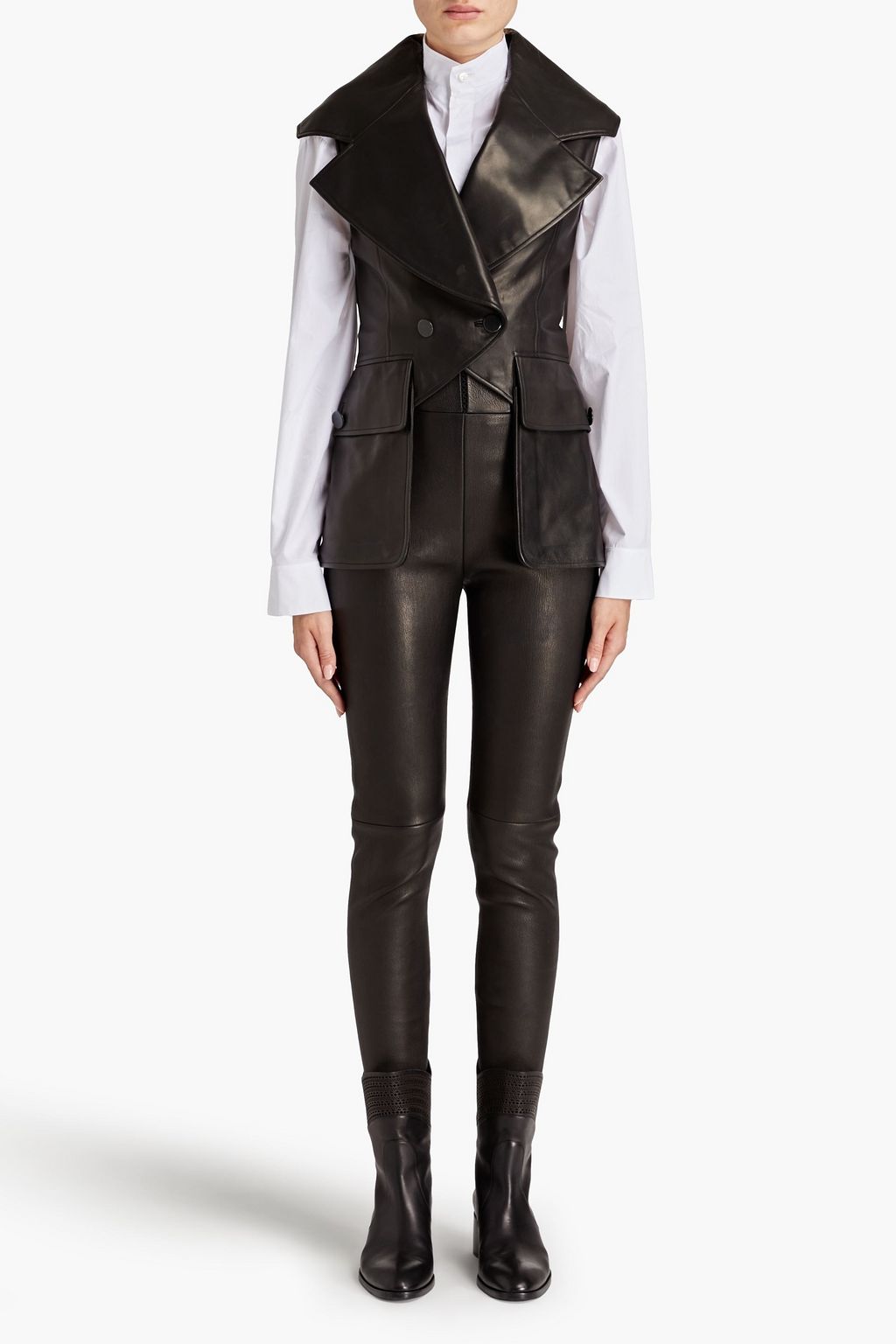 ALAÏA レザー ダブルブレストベスト アシンメトリー