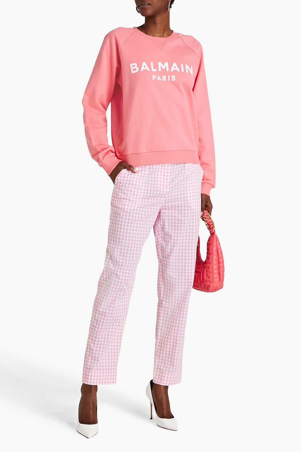 BALMAIN Gingham cotton tapered pants