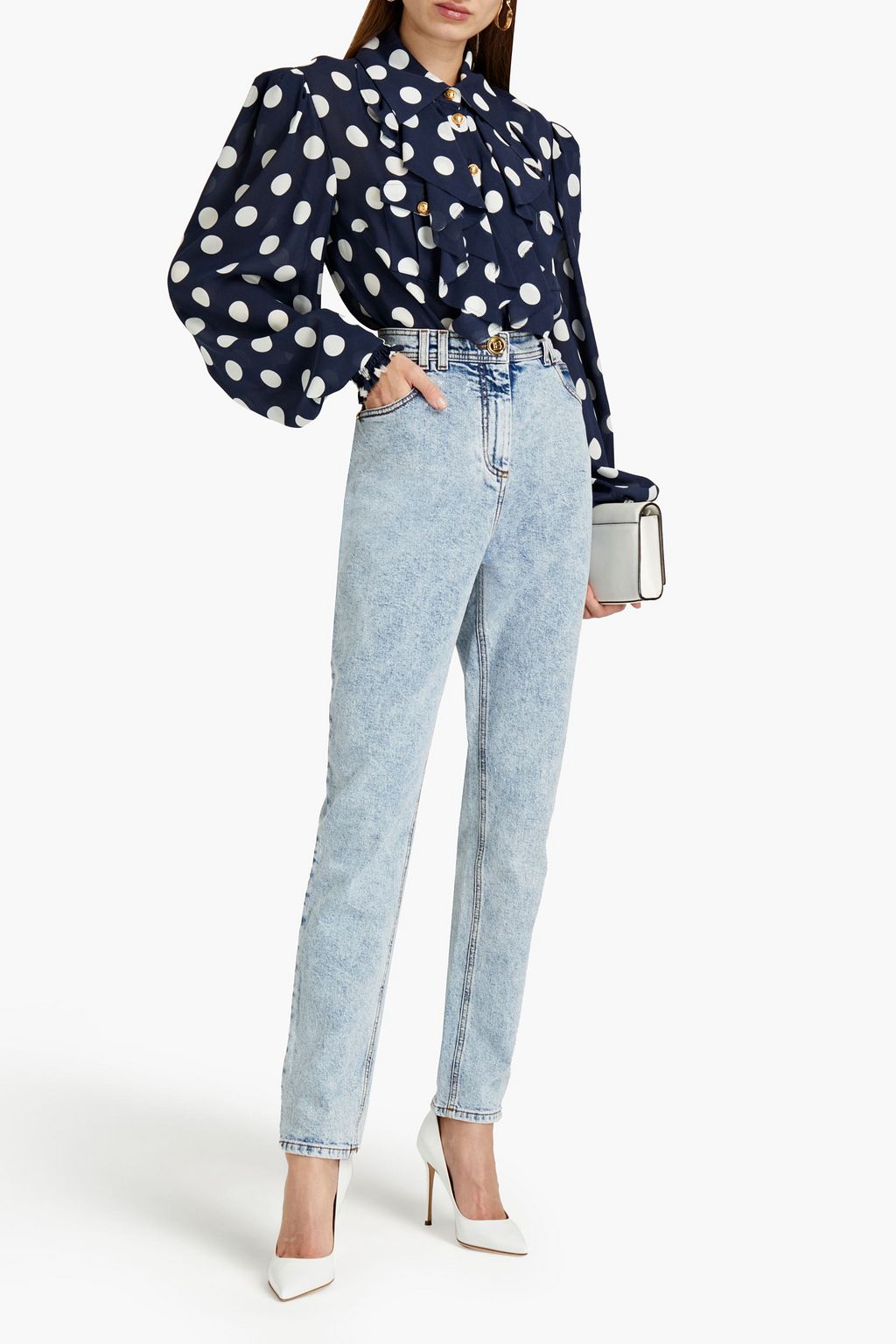 BALMAIN Hoch sitzende Karottenjeans in ausgewaschener Optik