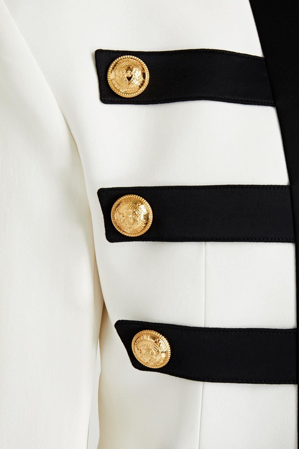 BALMAIN Satin-trimmed button-embellished two-tone crepe jacket