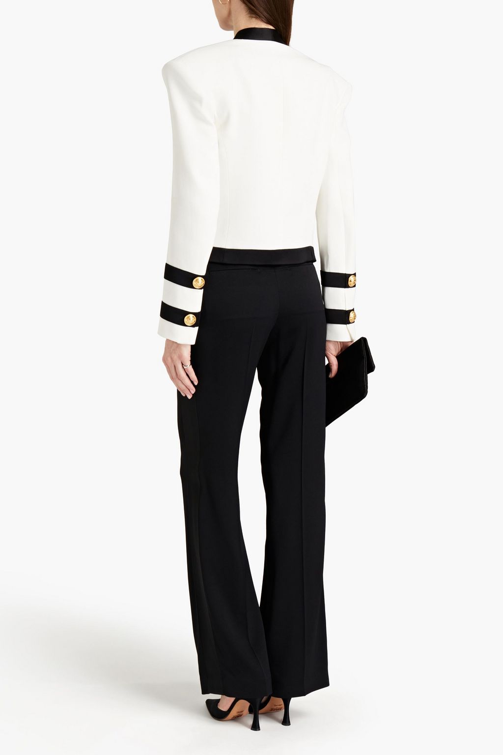 BALMAIN Satin-trimmed button-embellished two-tone crepe jacket