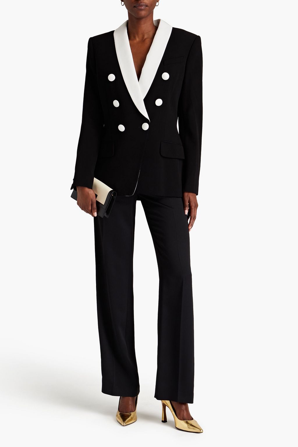 BALMAIN Double-breasted two-tone crepe blazer