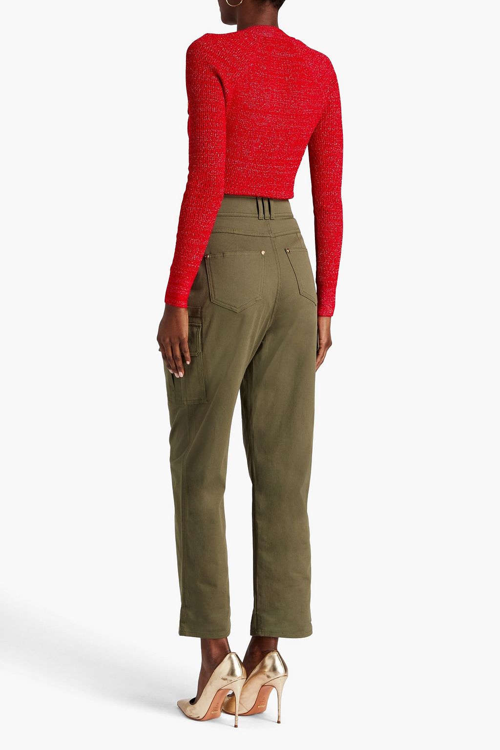 BALMAIN Cropped pleated cotton-blend twill cargo pants