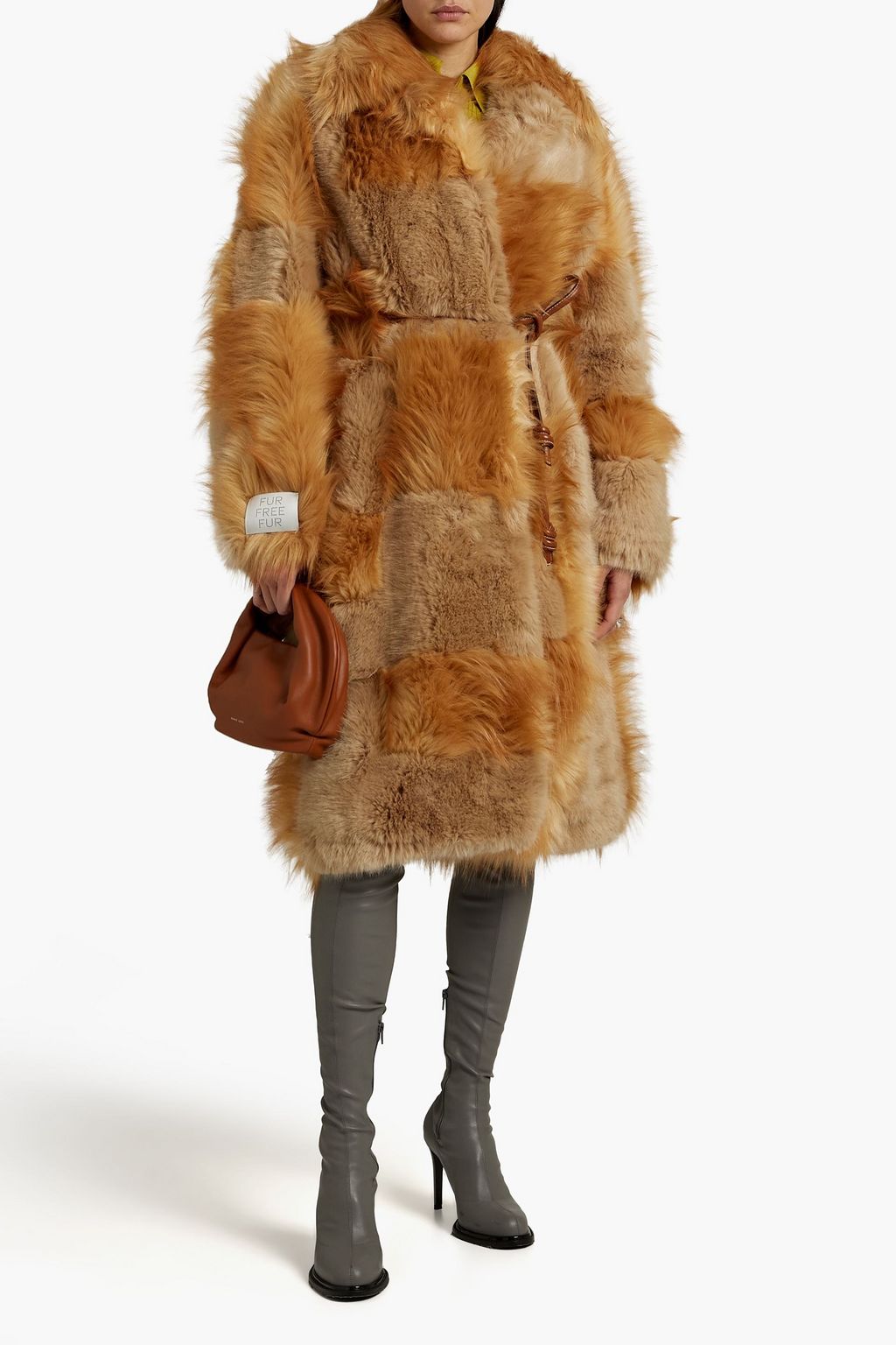 STELLA MCCARTNEY Belted patchwork faux fur coat