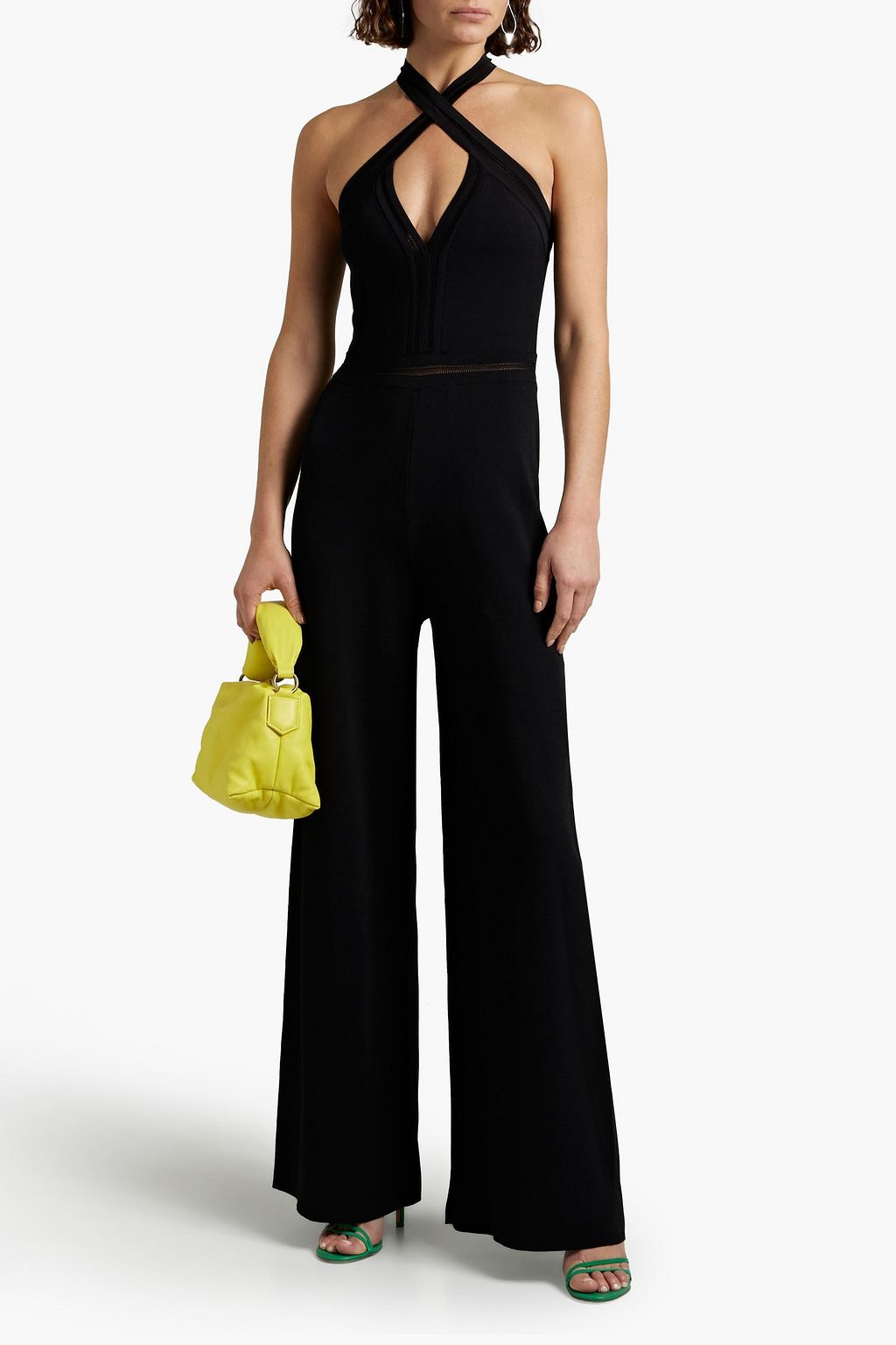STELLA MCCARTNEY Pointelle-trimmed stretch-knit wide-leg jumpsuit