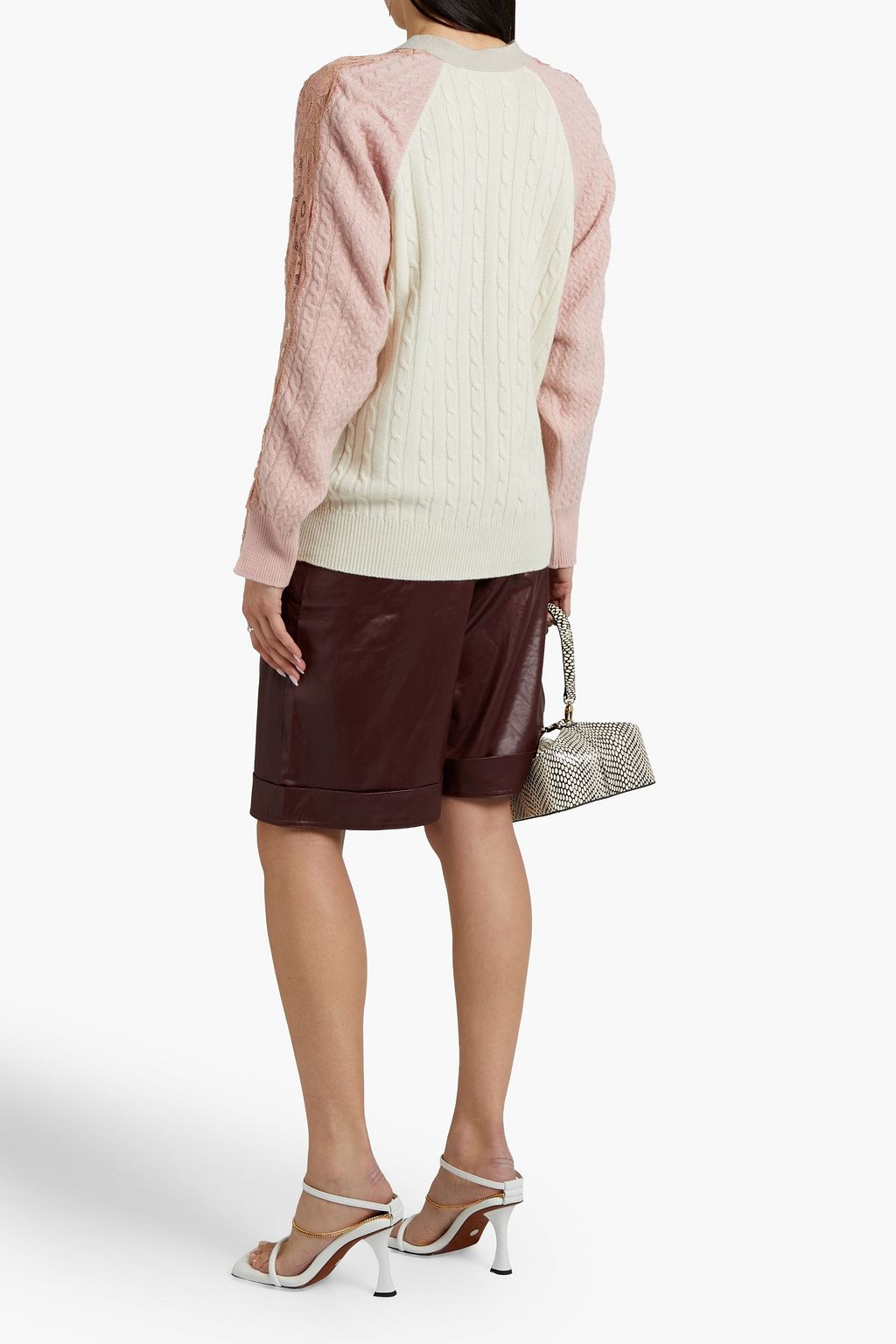 STELLA MCCARTNEY Color-block lace-paneled cable-knit wool cardigan