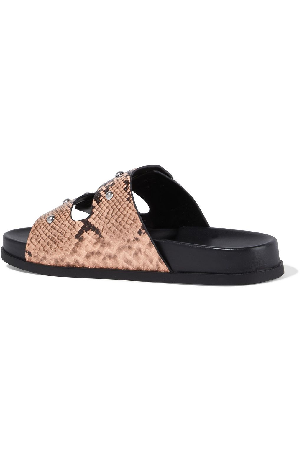REBECCA MINKOFF Vachel buckled studded snake-effect leather slides