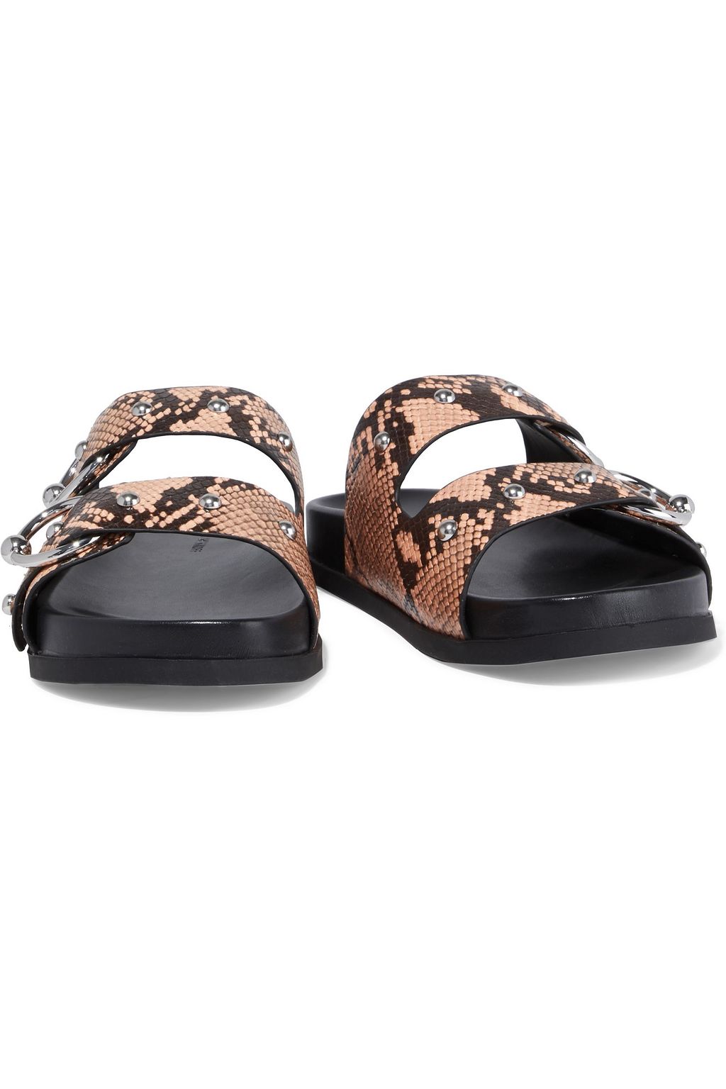 REBECCA MINKOFF Vachel buckled studded snake-effect leather slides