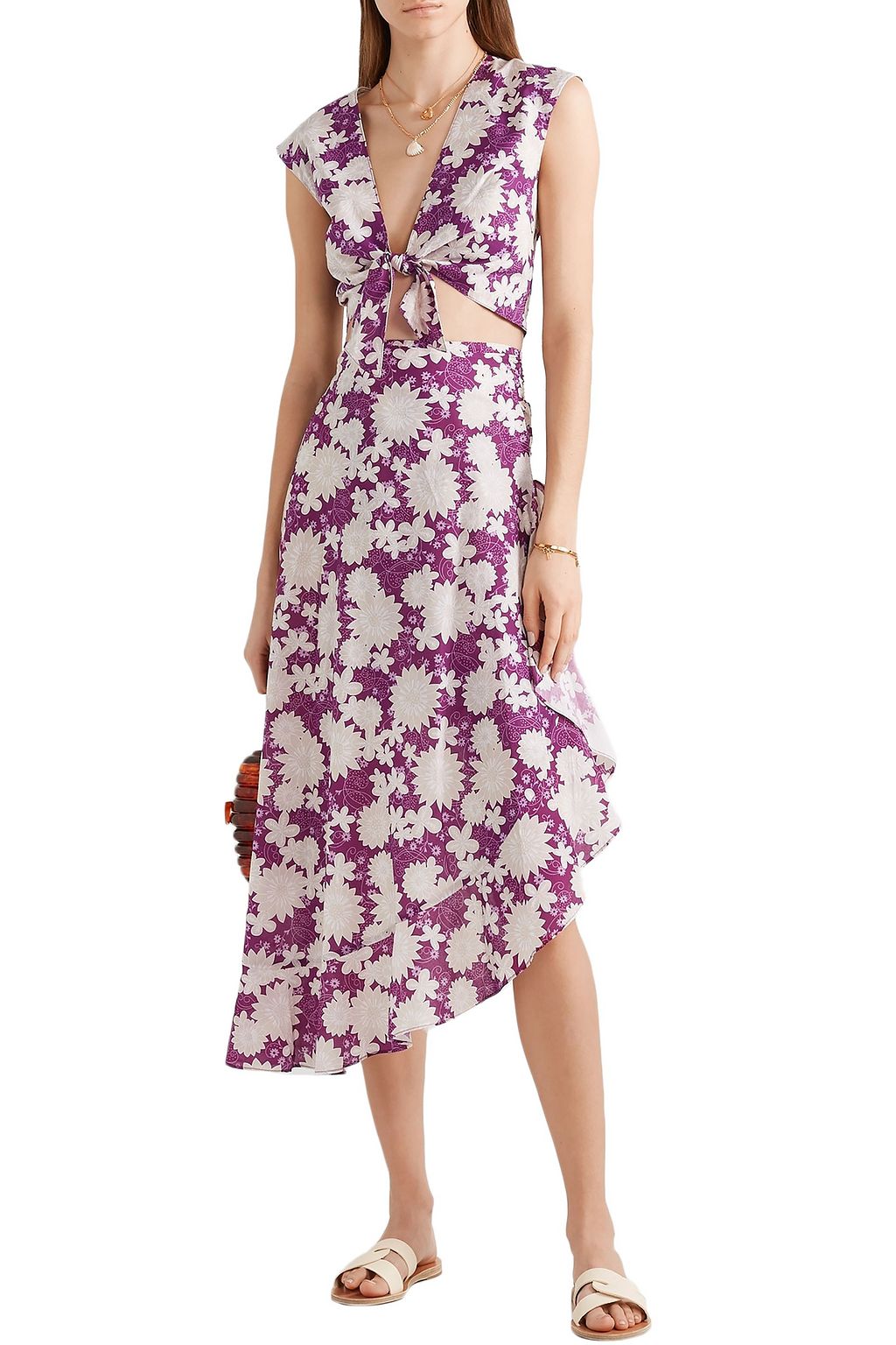 MIGUELINA Marcy cropped tie-front floral-print cotton-voile top