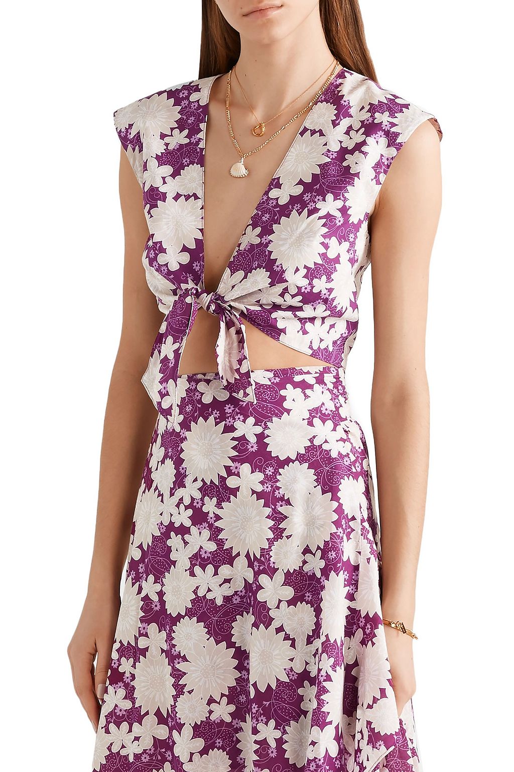 MIGUELINA Marcy cropped tie-front floral-print cotton-voile top