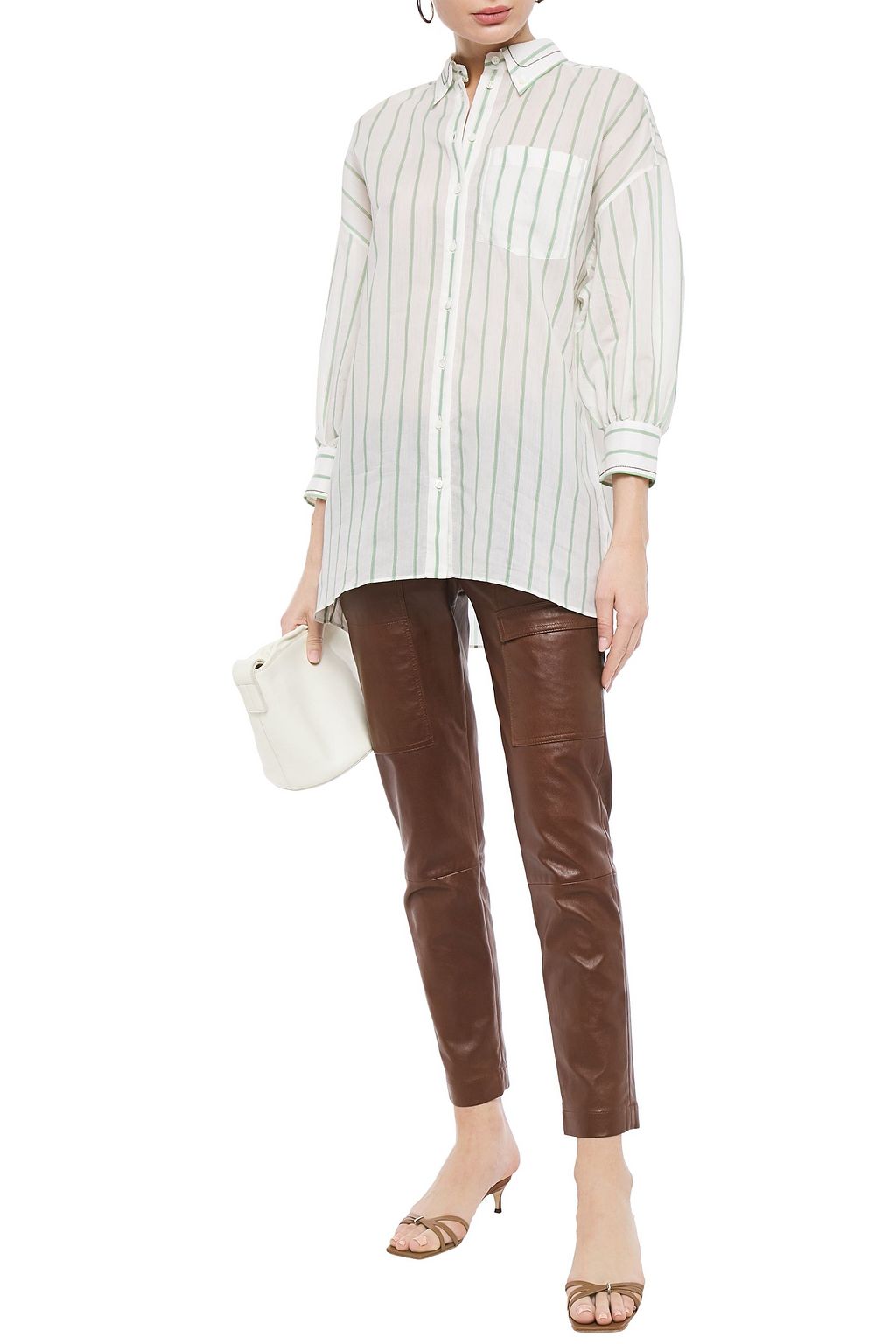 BRUNELLO CUCINELLI Bead-embellished striped cotton and silk-blend shirt