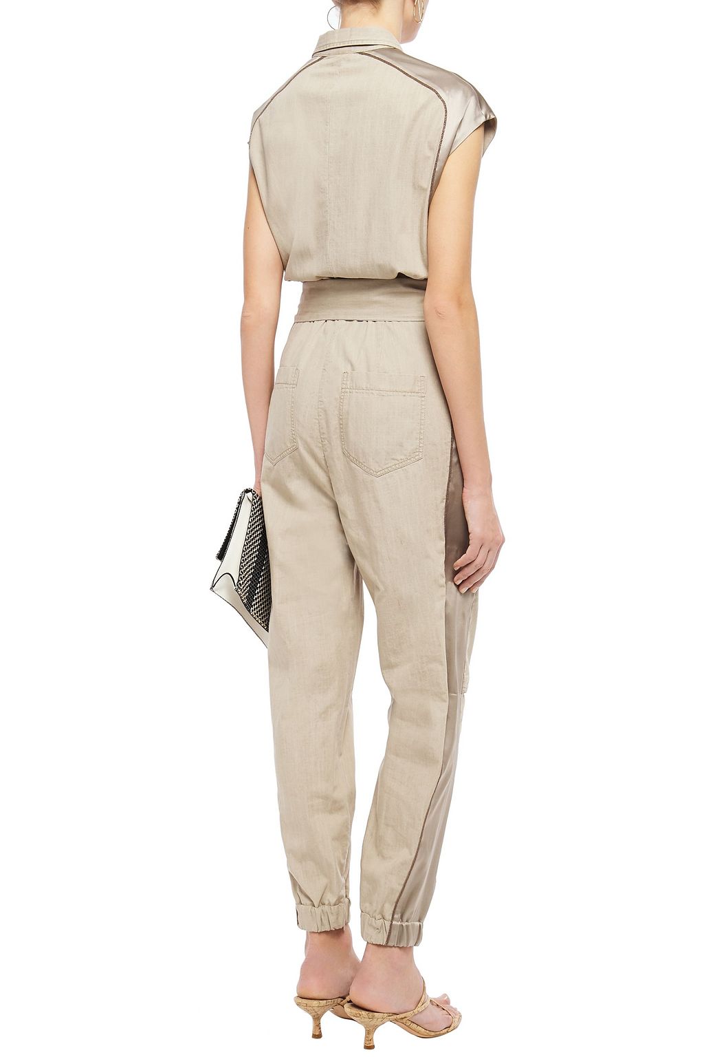 BRUNELLO CUCINELLI Satin-trimmed bead-embellished cotton jumpsuit
