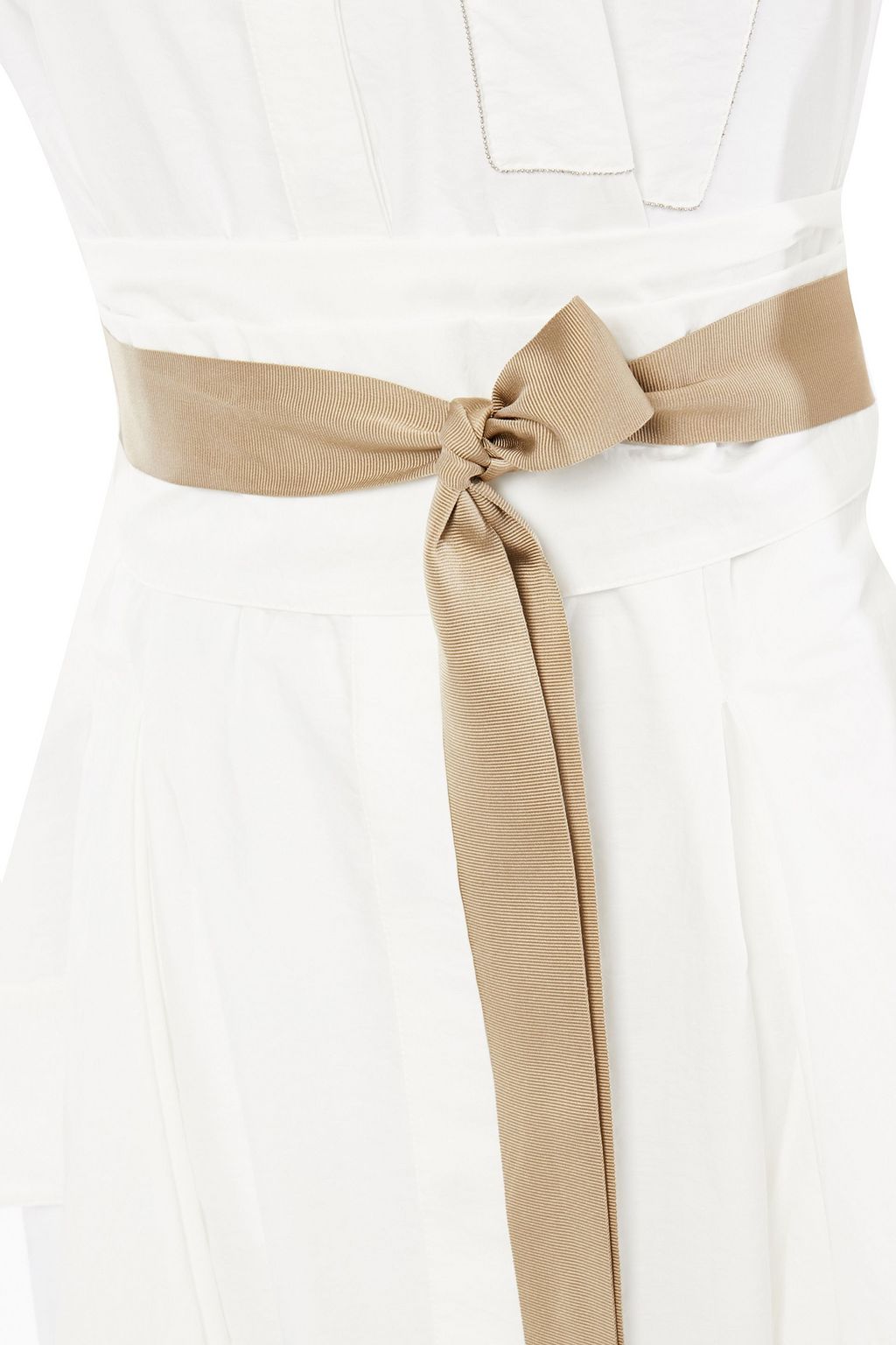 BRUNELLO CUCINELLI Belted bead-embellished crinkled cotton-blend poplin midi dress