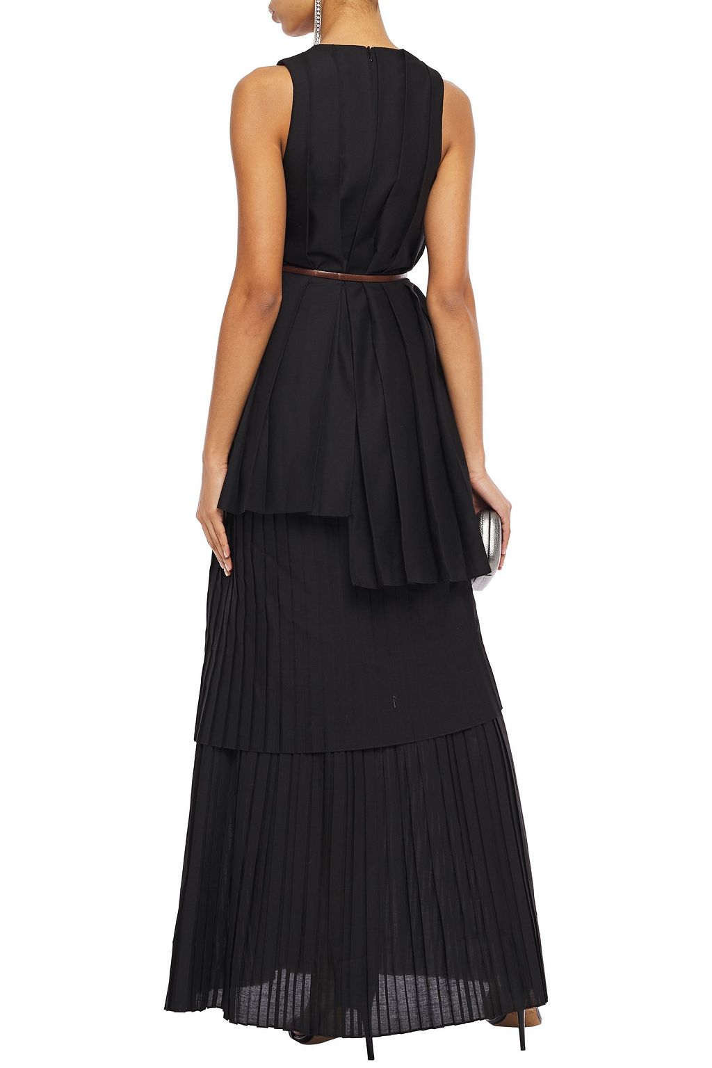 Black Layered belted pleated mousseline maxi dress | Sale up to 70% off | THE OUTNET | BRUNELLO 